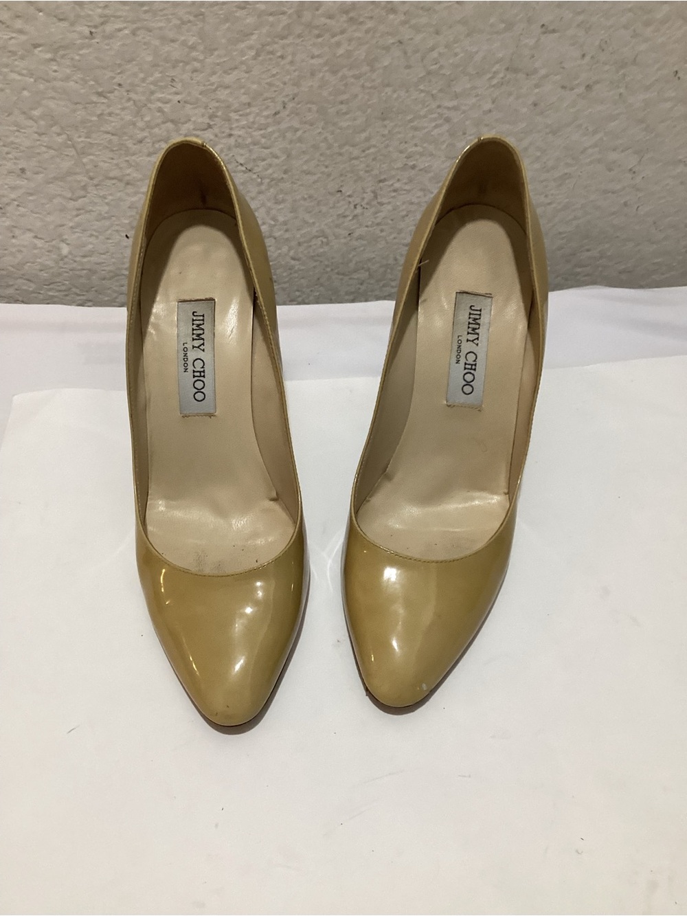 Jimmy Choo Nude Patent Leather Pointed Toe Pumps